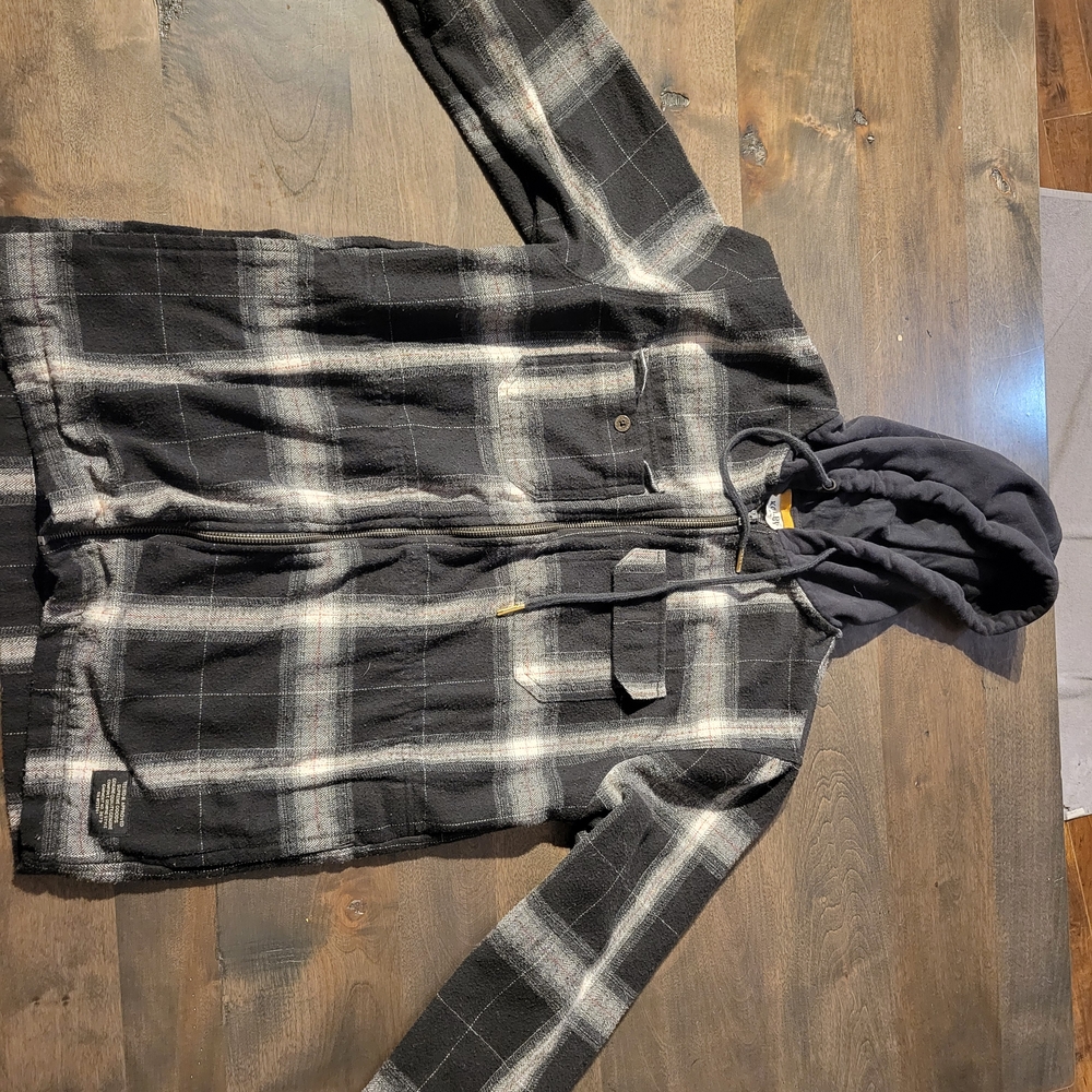 Black and White Plaid Hooded Jacket